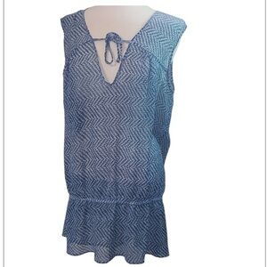 Abs Allen Schwartz Floral Metallic Beach Cover-Up Tunic Top Dress Large